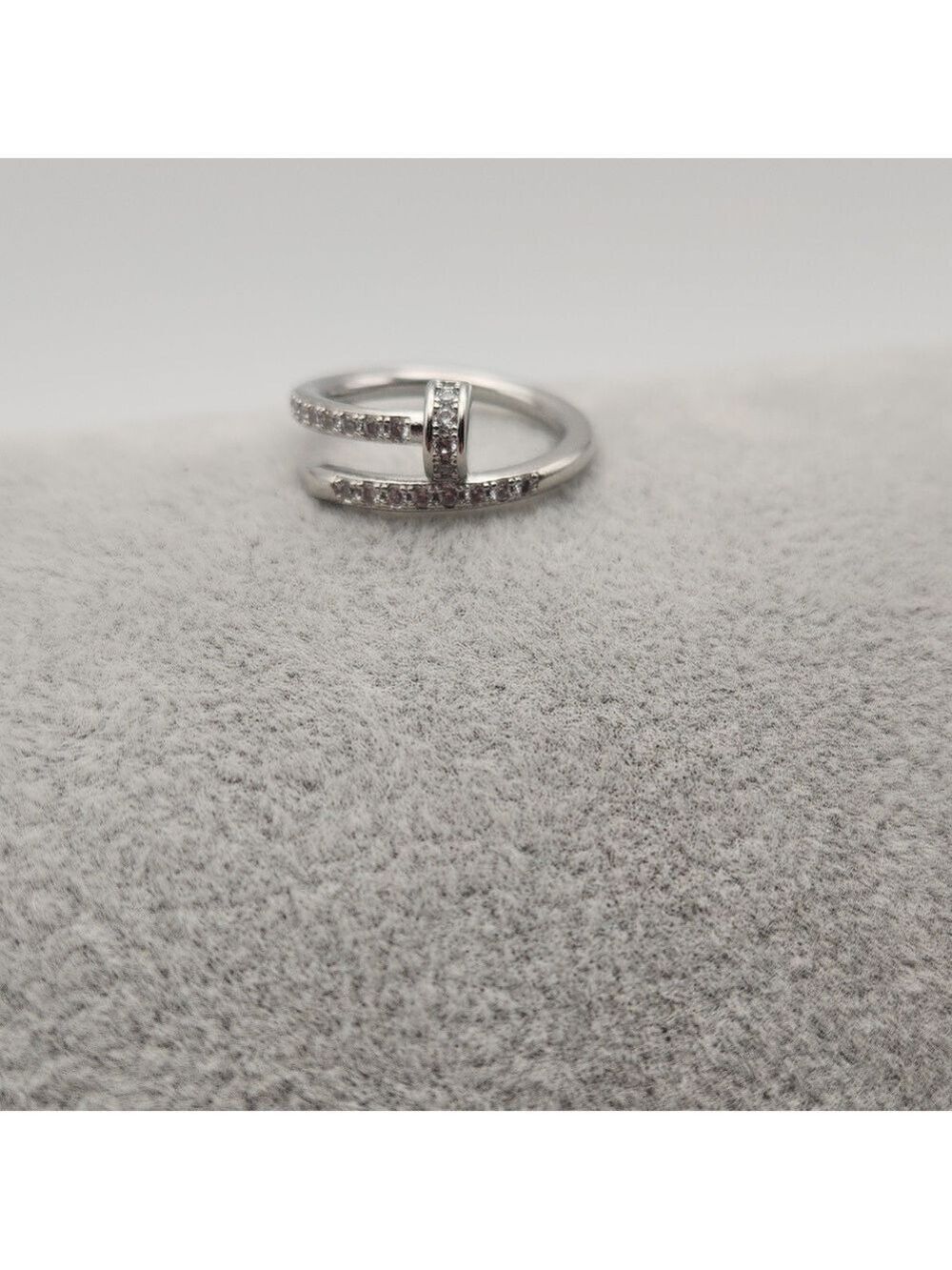 Silver Stainless Steel Nail Ring with Zircon Stones, Stainless Steel